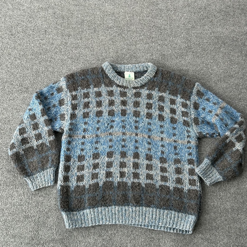Vintage Bariloche Sweater‎ Mens Medium Blue Mohair Wool Argentina Geometric Knit